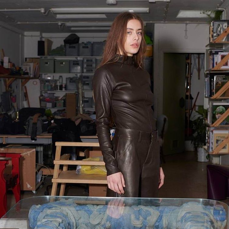 Stretch Leather Top in Brown
