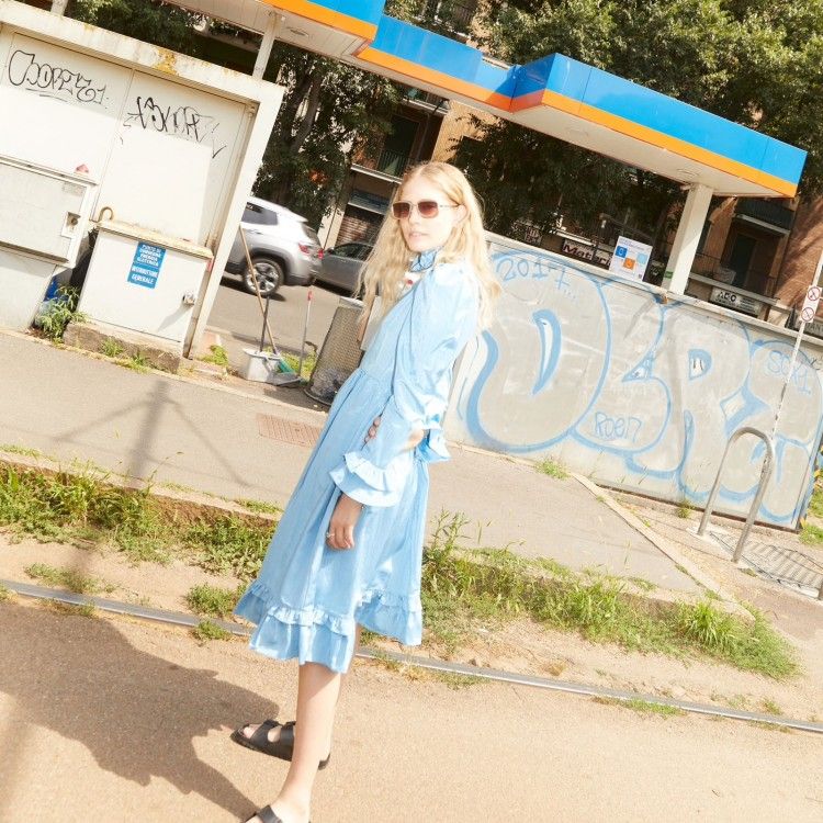 Prairie Dress with Blue Ruches