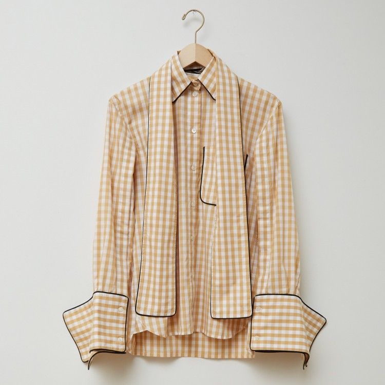 Scarf Collar Gingham Shirt
