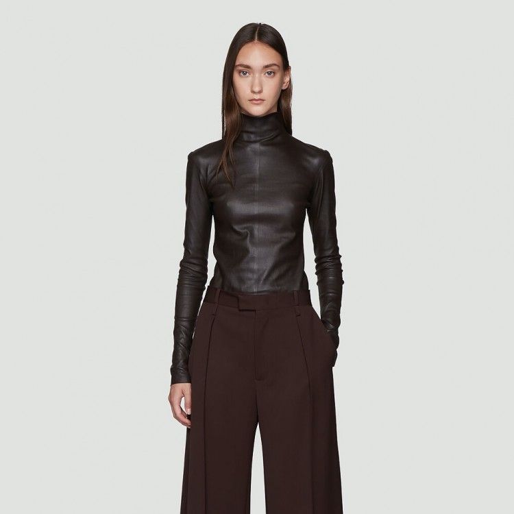 Stretch Leather Top in Brown