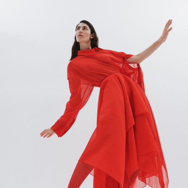 ORGANZA SHIRT DRESS RED