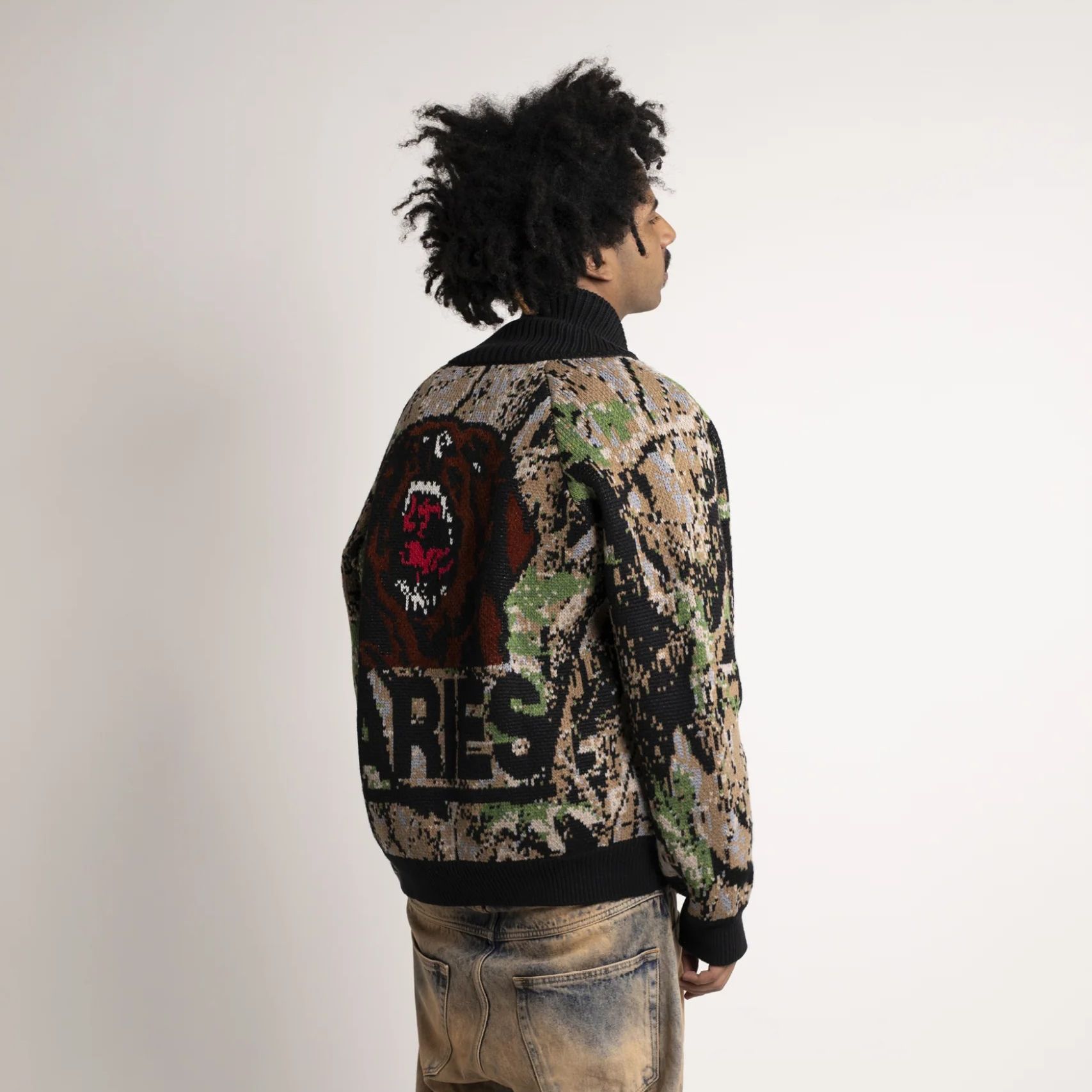 Camo Varsity Zip Thru Knit