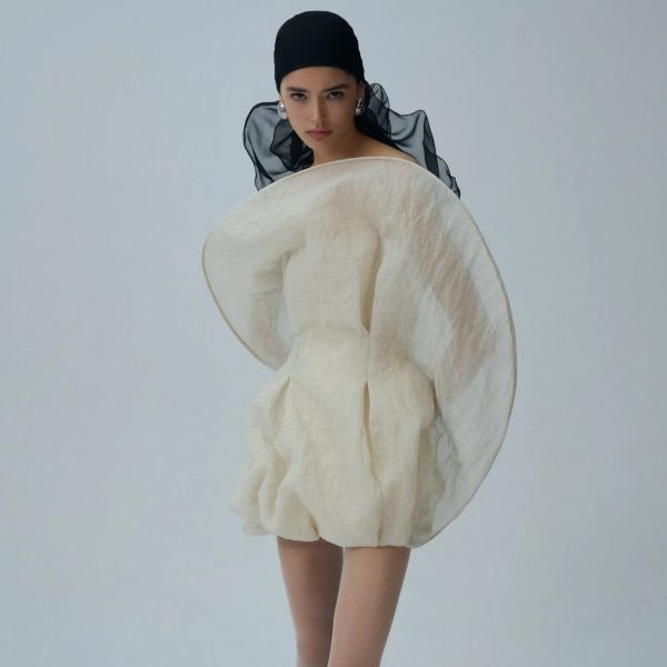 Strapless sculptural mini dress