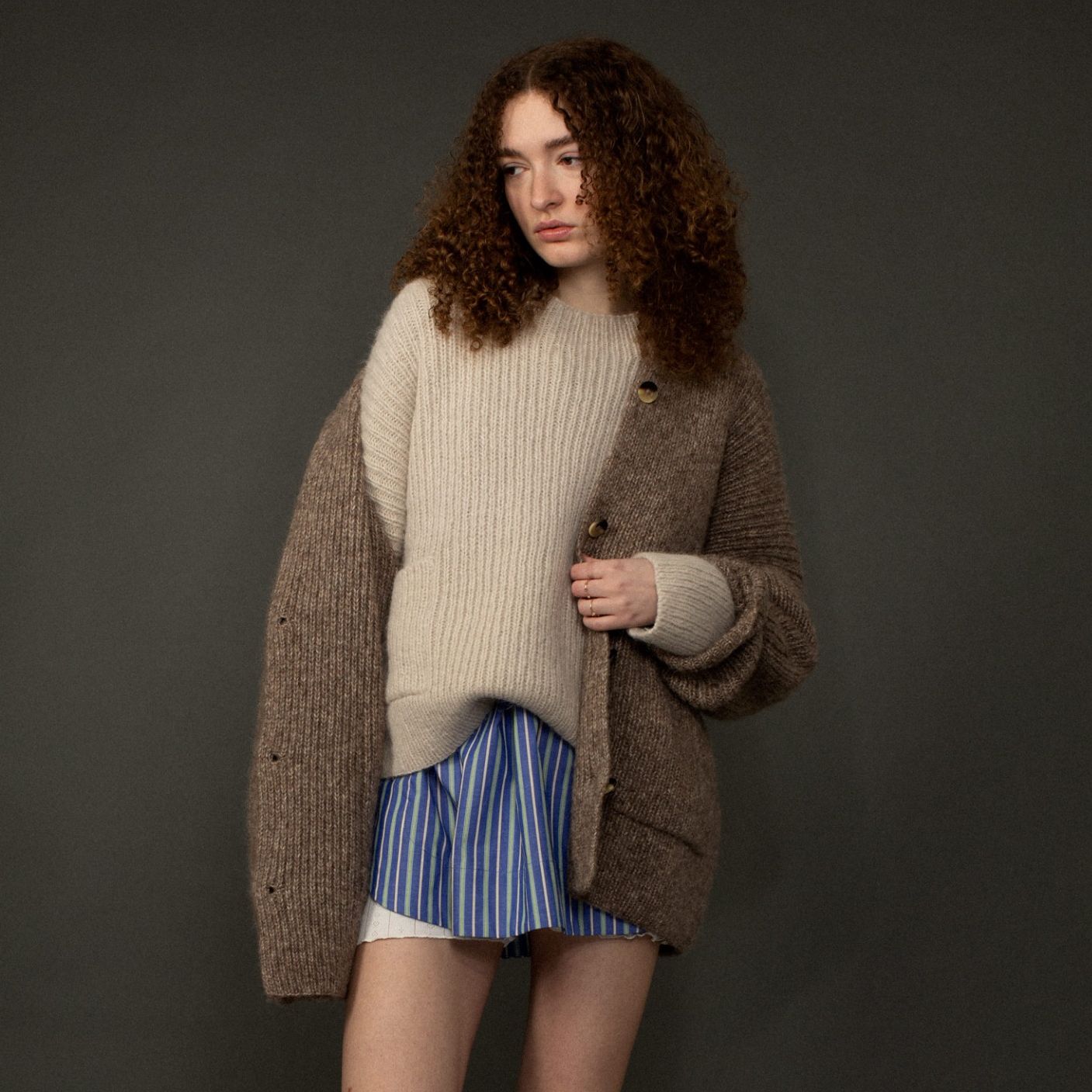 Rib Cardigan Wood Brown