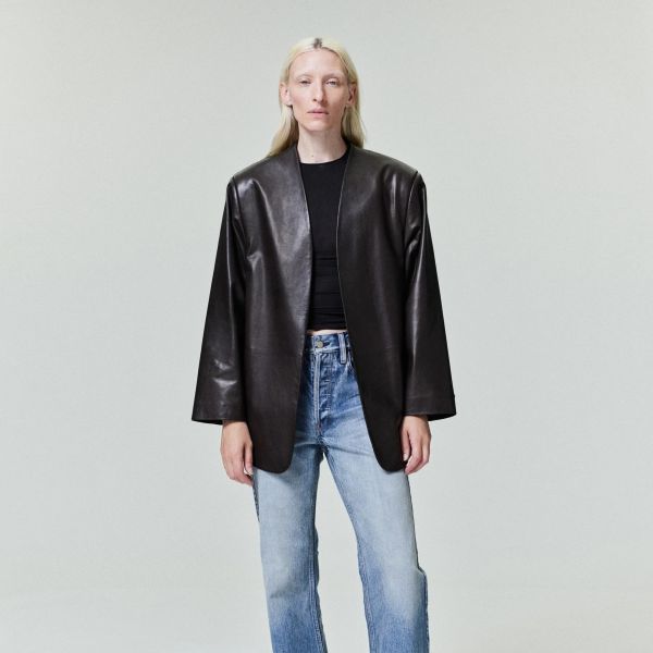 Leather Collarless Jacket