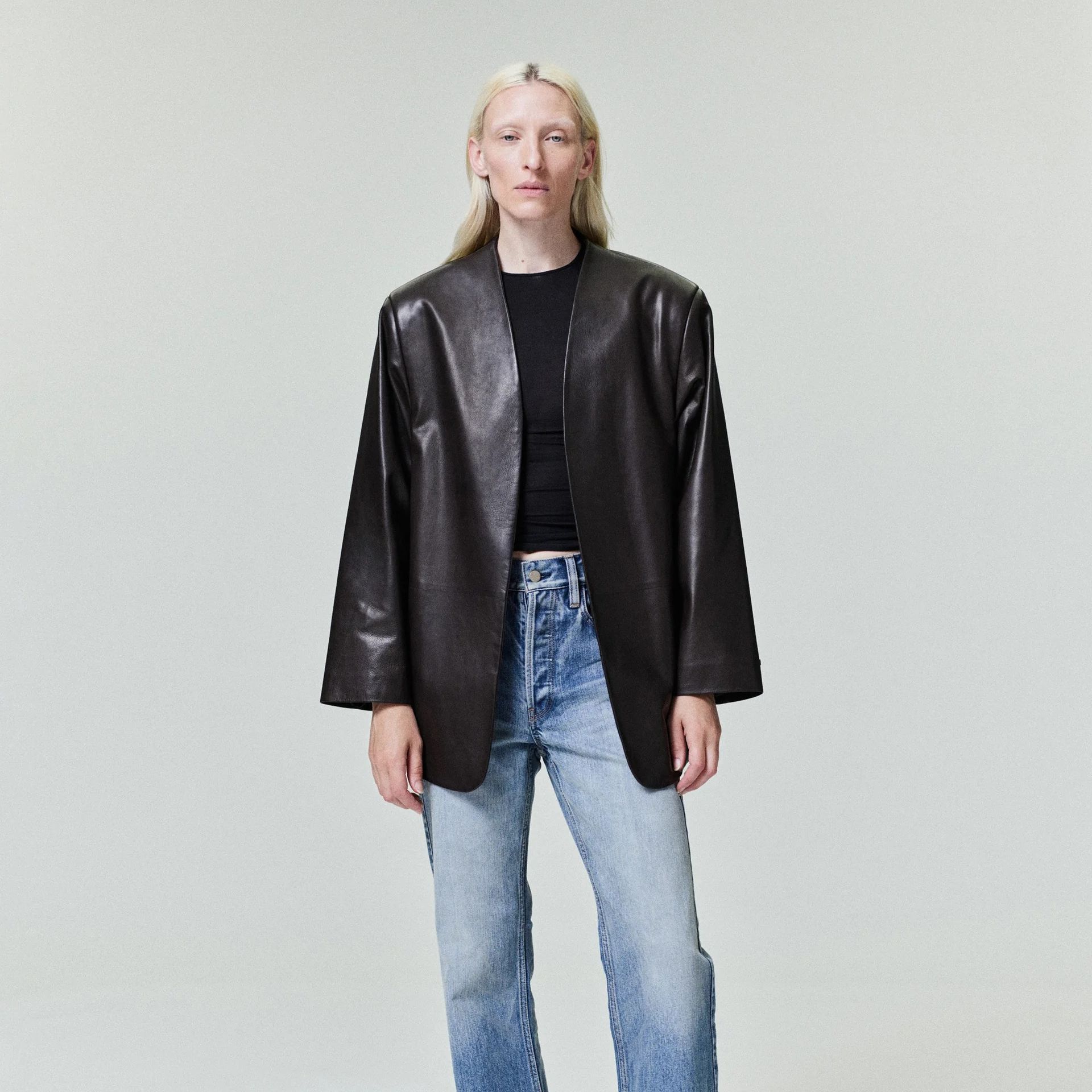 Leather Collarless Jacket